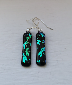 Dragonfly dichroic glass sterling silver earrings