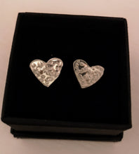 Load image into Gallery viewer, Sterling Silver Hammered Heart Studs
