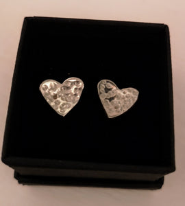 Sterling Silver Hammered Heart Studs