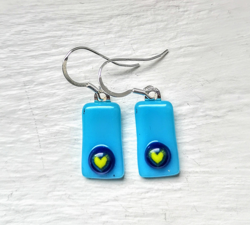 Fused Glass heart silver earrings