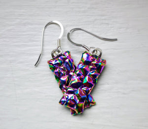 Pink bumpy Dichroic Fused Glass Silver Earrings