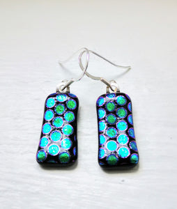 Electric blue dichroic glass silver earrings