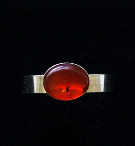 Thick Silver Amber Stone Ring size Q