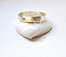 Load image into Gallery viewer, Thick Sterling Silver &amp; 9k Yellow Gold Ring size O or size P
