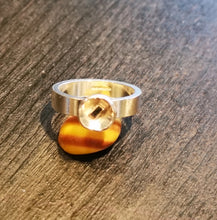 Load image into Gallery viewer, Chunky Sterling Silver Ring with 9k Gold nugget Size M
